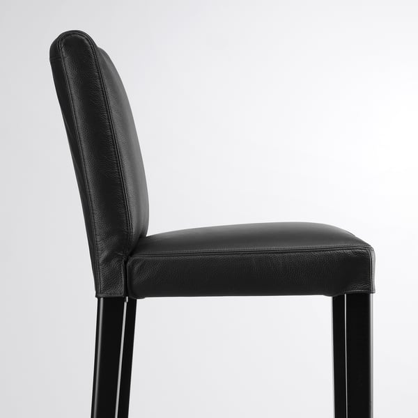 BERGMUND Bar stool with backrest, black/Glose black, 75 cm