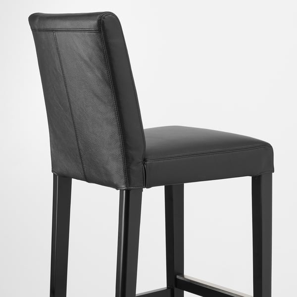 BERGMUND Bar stool with backrest, black/Glose black, 75 cm