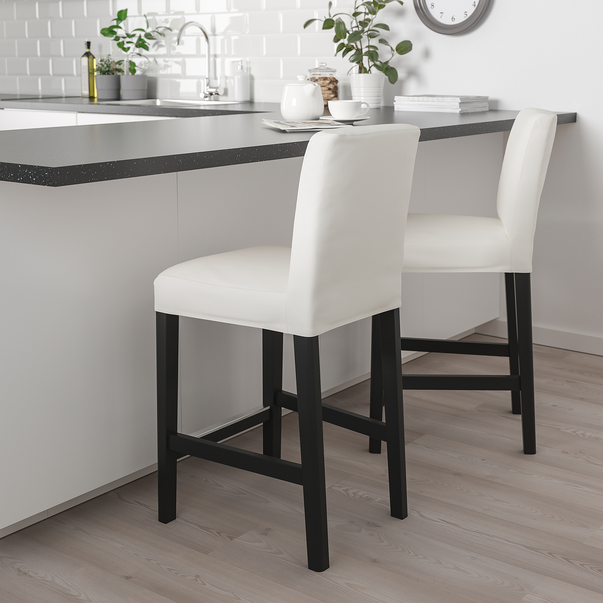 BERGMUND Bar stool with backrest, black/Inseros white, 62 cm