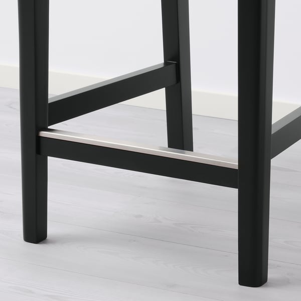 BERGMUND Bar stool with backrest, counter height black/Glose black, 62 cm
