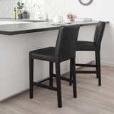 BERGMUND Bar stool with backrest, counter height black/Glose black, 62 cm