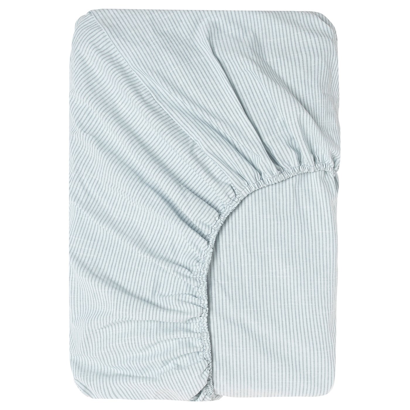 BERGPALM fitted sheet, blue/stripe, King - IKEA