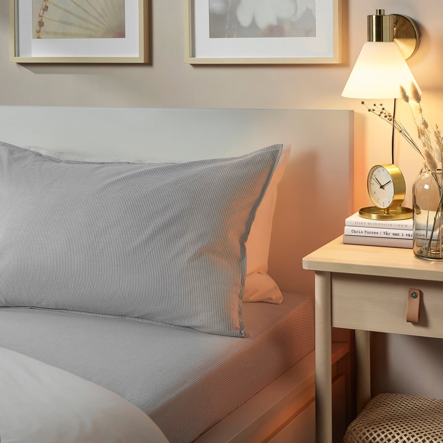BERGPALM fitted sheet, grey/stripe, Queen - IKEA