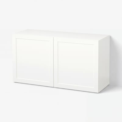 BESTÅ Shelf unit with doors, white/Hanviken white, 120x42x64 cm