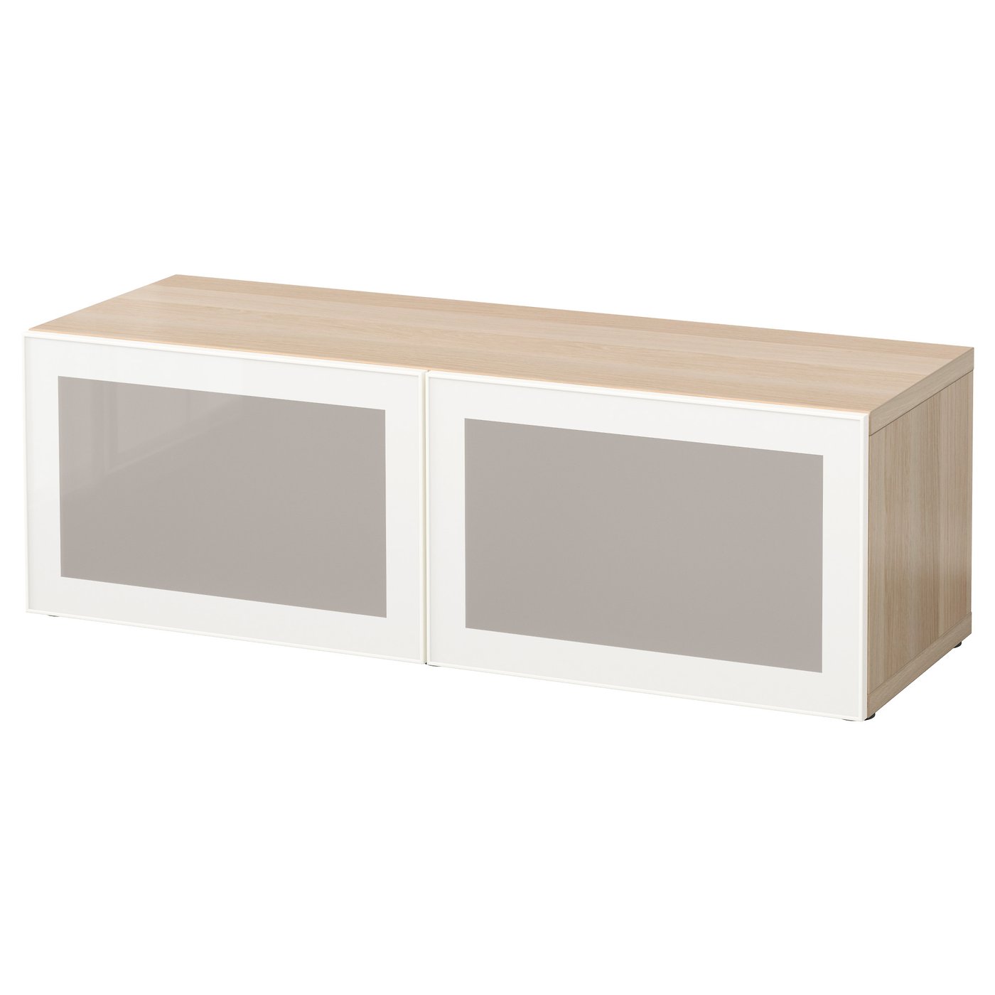 BESTÅ Shelf unit with glass doors white stained oak effect/Glassvik