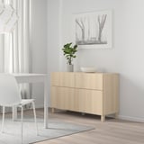 BESTÅ Storage combination w doors/drawers, white stained oak effect/Lappviken/Stubbarp white stained oak effect, 120x42x74 cm