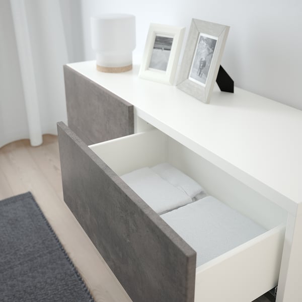 BESTÅ Storage combination w doors/drawers white Kallviken/Stallarp, dark grey concrete effect