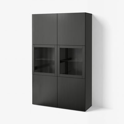 BESTÅ Storage combination w glass doors, black-brown Lappviken/Sindvik black-brown clear glass, 120x42x193 cm
