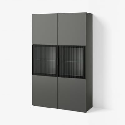BESTÅ Storage combination w glass doors, dark grey Lappviken/Fällsvik anthracite, 120x42x193 cm