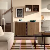 BESTÅ Storage combination with doors, black-brown/Lappviken/Stubbarp walnut effect, 120x42x74 cm