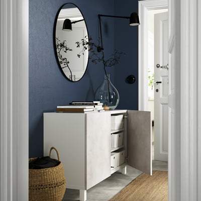 BESTÅ Storage combination with doors, white Kallviken/light grey concrete effect, 120x42x74 cm