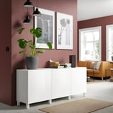 BESTÅ Storage combination with doors, white/Selsviken/Stubbarp high-gloss/white, 180x42x74 cm