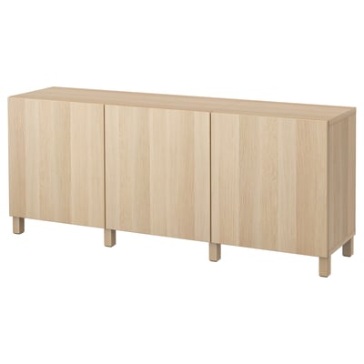 BESTÅ Storage combination with doors, white stained oak effect/Lappviken/Stubbarp white stained oak effect, 180x42x74 cm