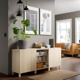 BESTÅ Storage combination with doors, white stained oak effect/Lappviken/Stubbarp white stained oak effect, 180x42x74 cm