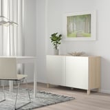 BESTÅ Storage combination with doors, white stained oak effect/Laxviken/Stubbarp white, 120x42x74 cm
