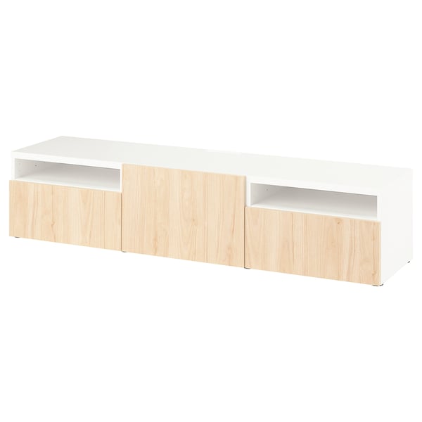 BESTÅ TV bench, white/Fänrik ash, 180x42x39 cm
