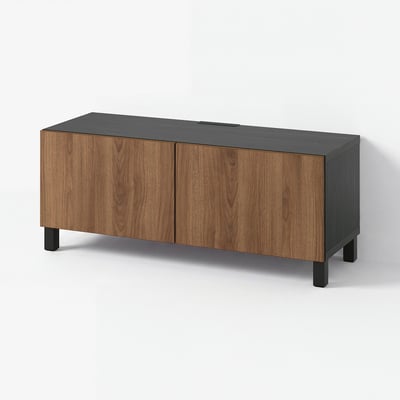 BESTÅ TV bench with doors, black-brown Lappviken/Stubbarp/brown walnut effect, 120x42x48 cm