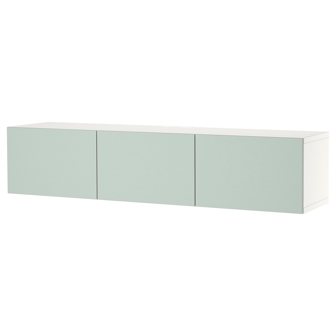 BESTÅ TV bench with doors, white/Hjortviken pale greygreen, 180x42x38