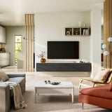 BESTÅ TV bench with doors, white/Lappviken dark grey, 240x42x38 cm