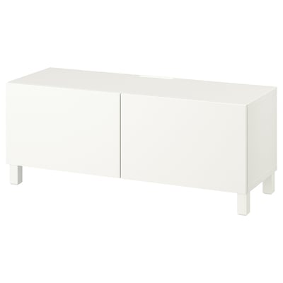 BEST脜 TV bench with doors, white/Lappviken/Stubbarp white, 120x42x48 cm