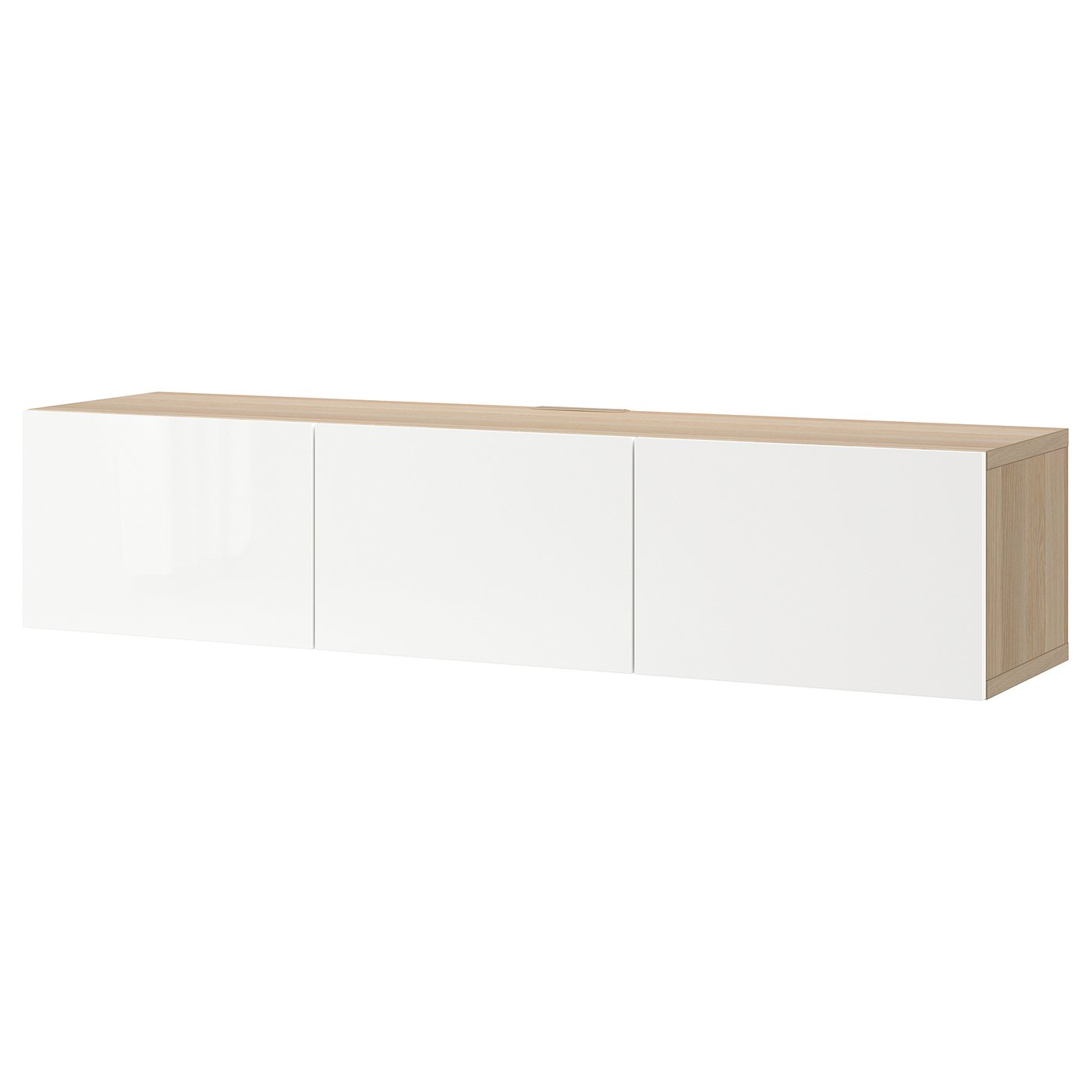 BESTÅ TV bench with doors, white stained oak effect/Selsviken high