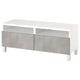 BEST脜 TV bench with drawers, white/Kallviken/Stubbarp light grey, 120x42x48 cm