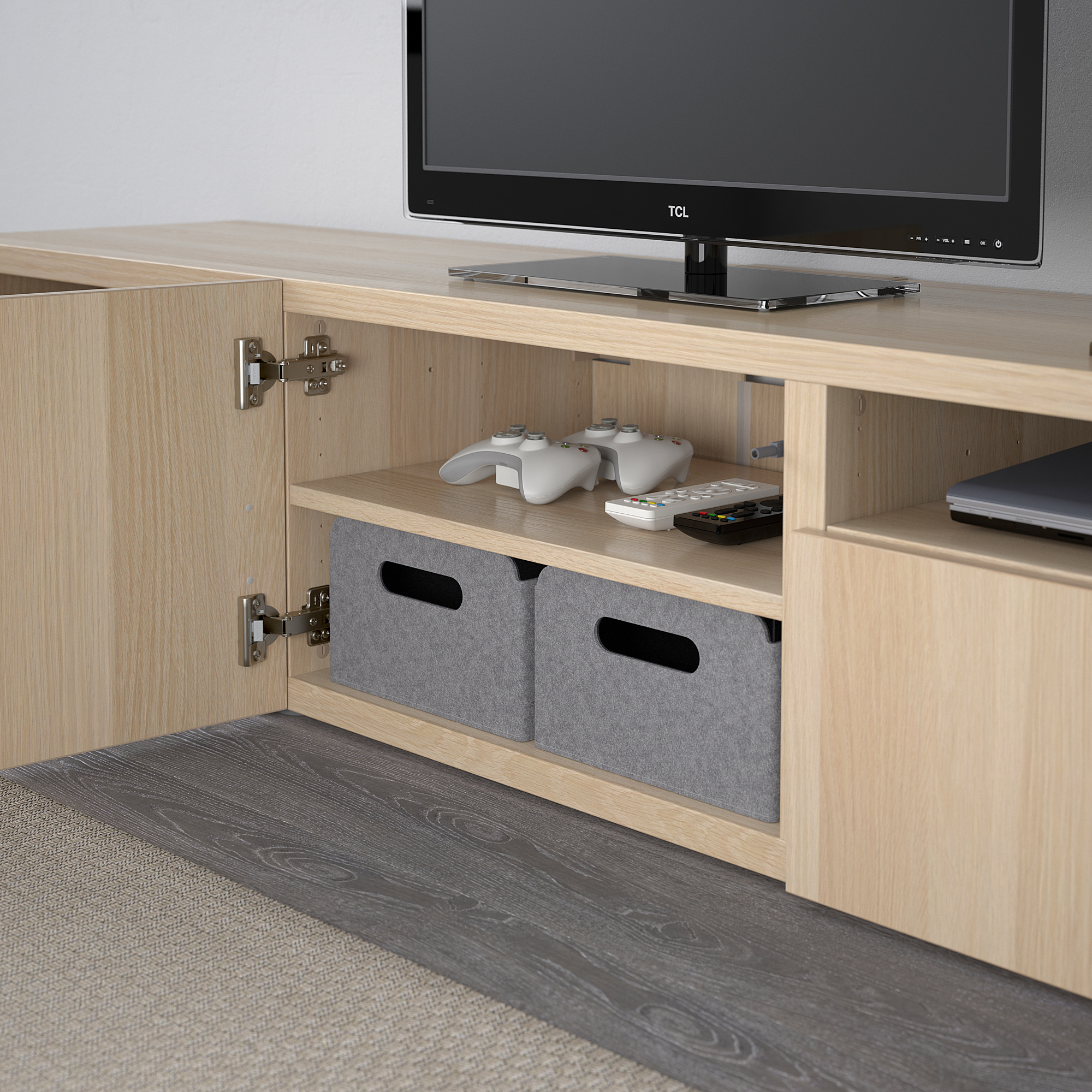 BESTÅ TV bench Lappviken white stained oak effect white stained oak