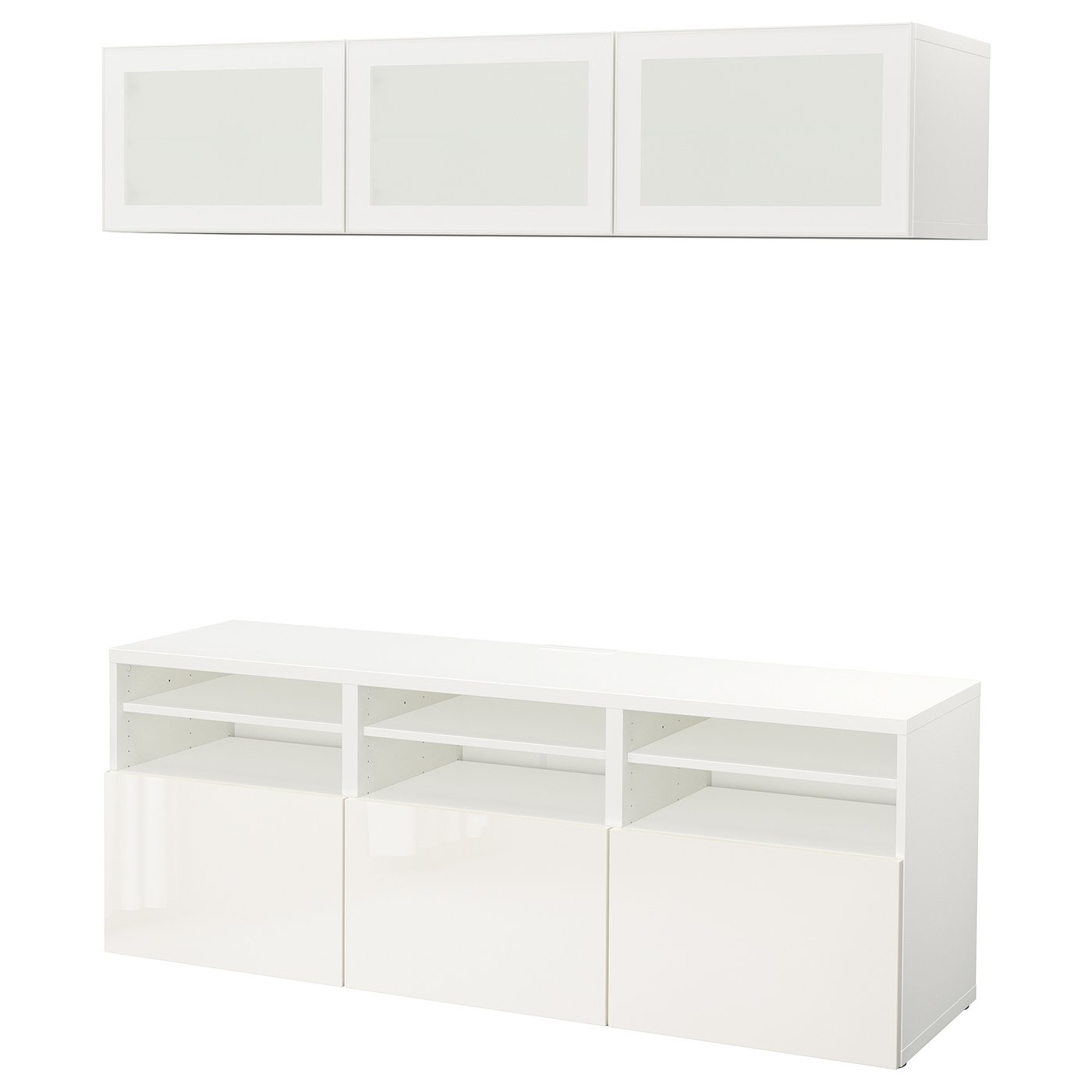 BESTÅ Tv storage combination/glass doors white/Selsviken highgloss