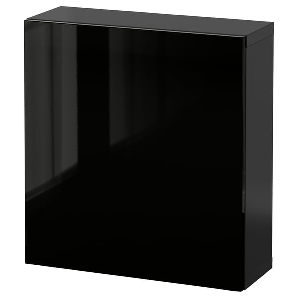 Black glossy square cabinet, modern design, perfect for storage.
