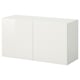 A white BESTÅ storage unit with a high gloss finish, rectangular shape, and two doors.