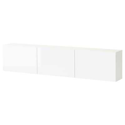 BESTÅ Wall-mounted cabinet combination, white/Selsviken high-gloss white, 180x22x38 cm