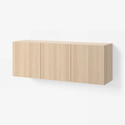 BESTÅ Wall-mounted cabinet combination, white stained oak effect/Lappviken white stained oak effect, 180x42x64 cm
