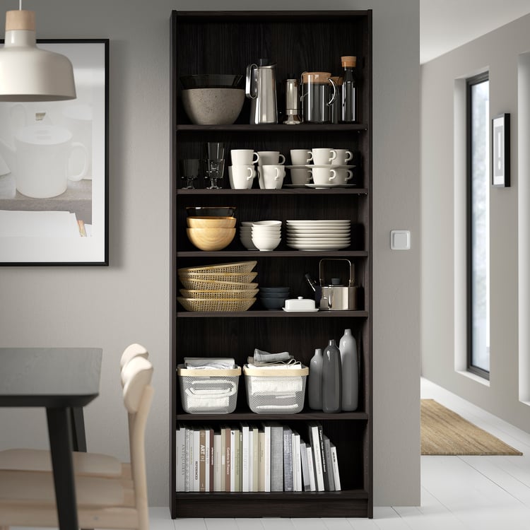 BILLY Bookcase, dark brown oak effect, 80x28x202 cm IKEA