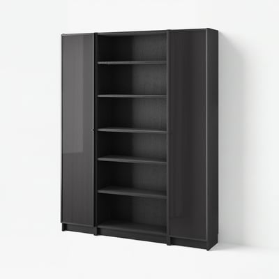 BILLY / HÖGBO Bookcase combination w glass doors, black oak effect, 160x202 cm