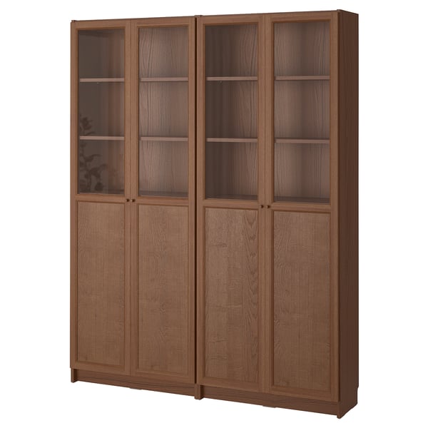 BILLY / OXBERG Bookcase, brown ash veneer, 160x30x202 cm IKEA