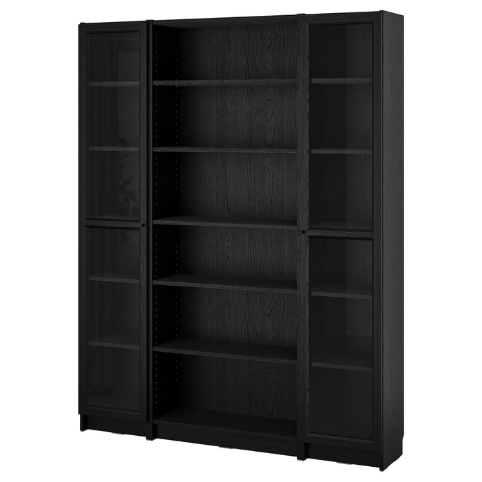 BILLY / OXBERG bookcase combination w glass doors, black oak effect