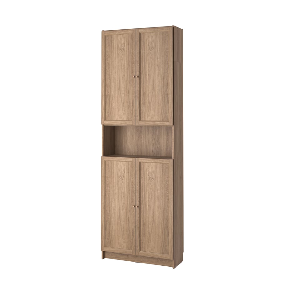 BILLY / OXBERG bookcase w doors/extension unit, oak effect, 80x30x237