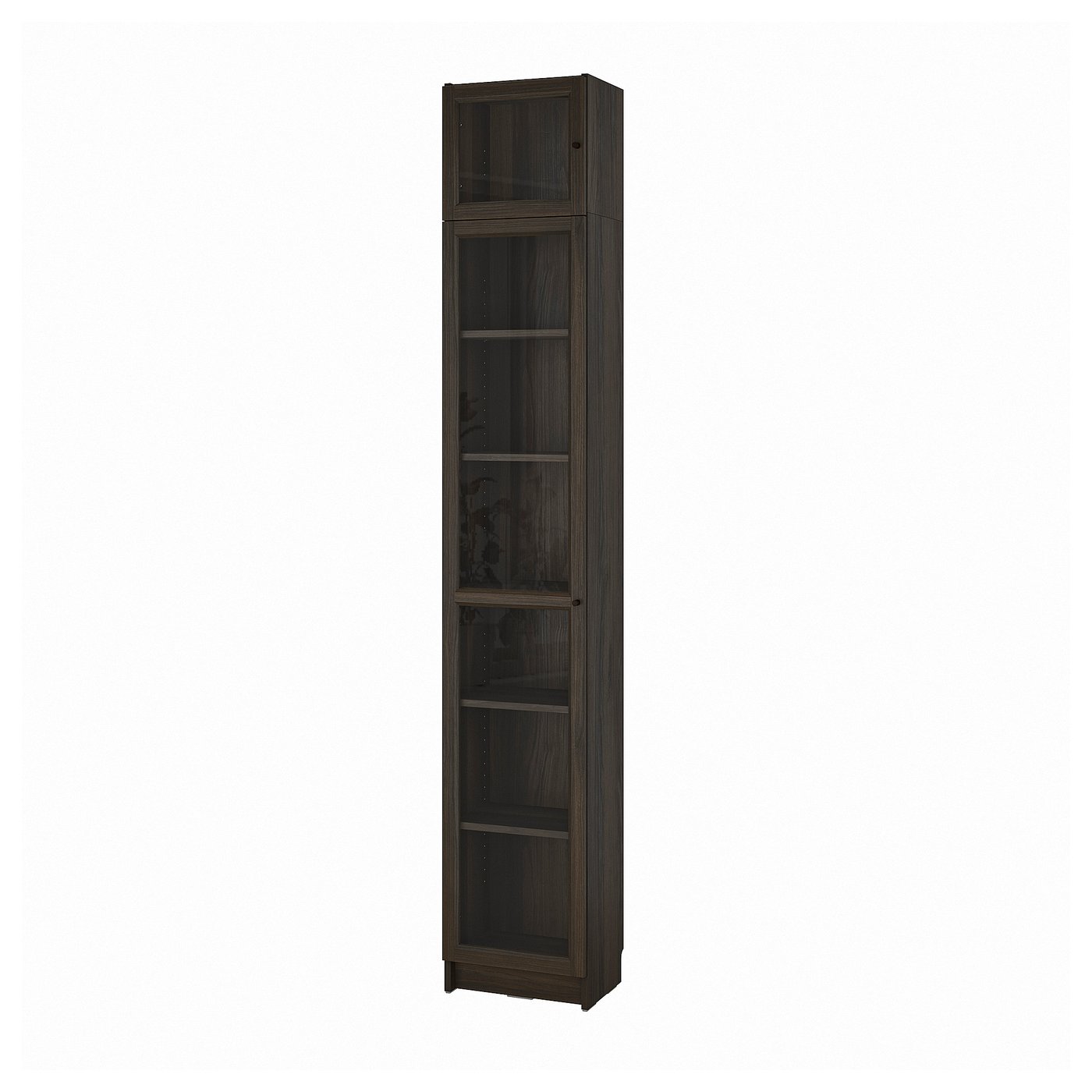 BILLY / OXBERG bookcase w glass doors/ext unit, dark brown oak effect