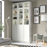 BILLY / OXBERG Bookcase w hght ext ut/pnl/glss drs, white/glass, 120x30x237 cm