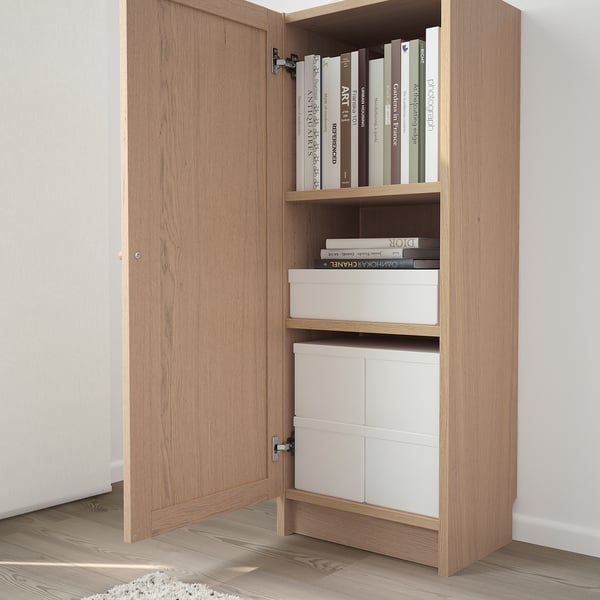 BILLY / OXBERG Bookcase with door white stained oak veneer IKEA