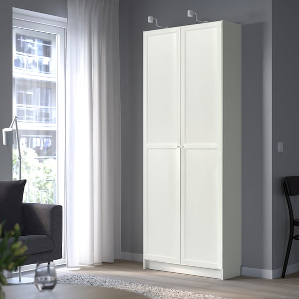 BILLY / OXBERG Bookcase with doors, white, 80x30x202 cm