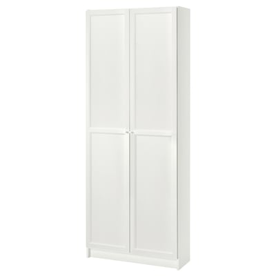 BILLY / OXBERG Bookcase with doors, white, 80x30x202 cm