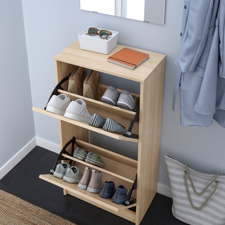 BISSA Shoe Cabinet With 2 Compartments Oak Effect 49x28x93 Cm IKEA mini-vlog-hallway-decor-ikea-bissa-shoe-cabinet-hack-youtube