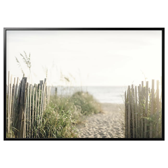BJÖRKSTA Picture with frame, path to the beach/black, 200x140 cm IKEA