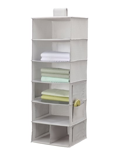 BLÄDDRARE Hanging storage with 7 compartments, grey/patterned, 30x30x90 cm