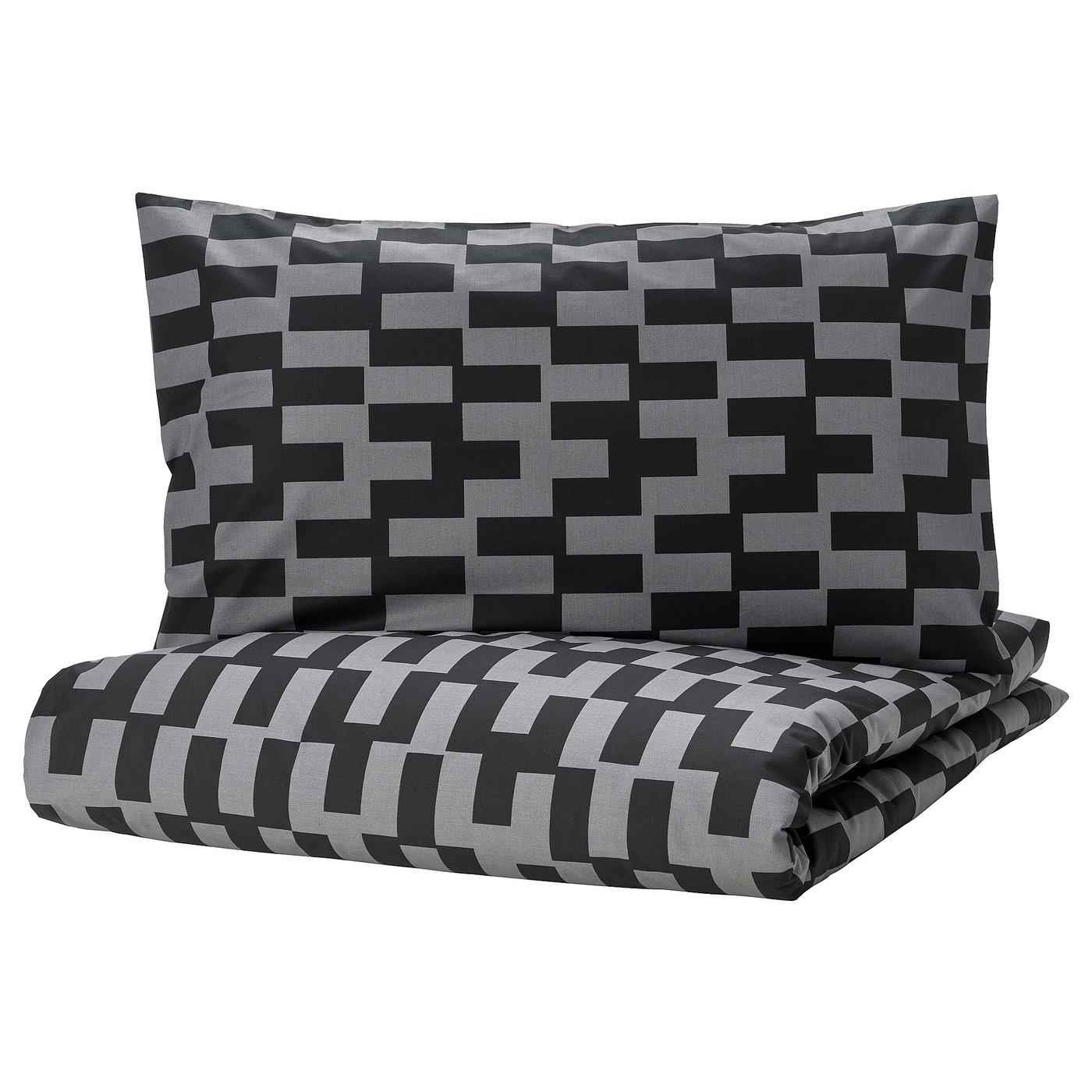 BLÅSKATA Duvet cover and pillowcase - grey/black patterned 150x200/50x80 cm