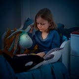 BLÅVINGAD Soft toy with LED night light, turquoise octopus/battery-operated