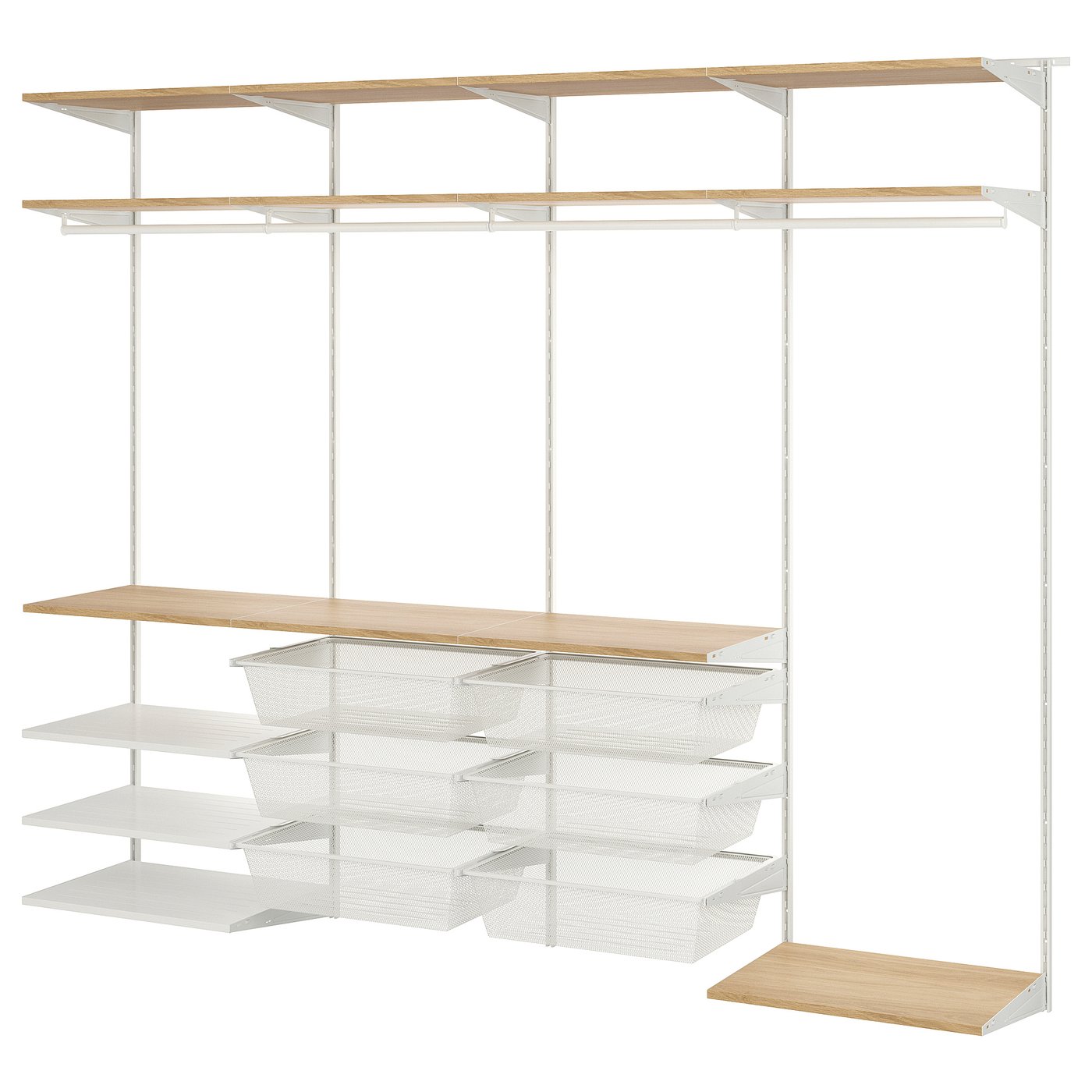 BOAXEL Wardrobe combination - white/oak 245x40x201 cm