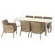 BONDHOLMEN / ULVEVÄR Table+6 chairs w armrests, outdoor, white/beige plastic rattan brown, 235x90 cm