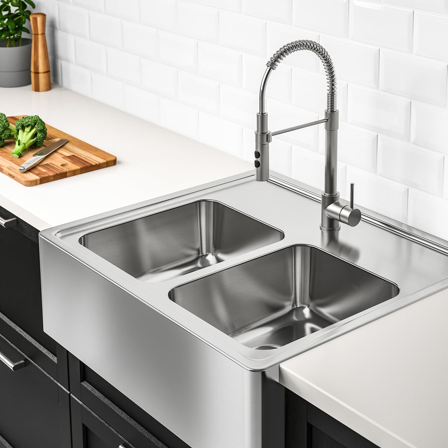 BREDSJÖN Sink bowl, 2 bowls w visible front, stainless steel, 80x69 cm ...